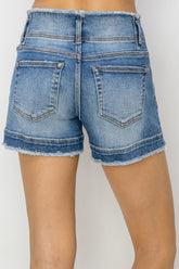 High Rise Seam Detailed Raw Edge Denim Shorts Risen